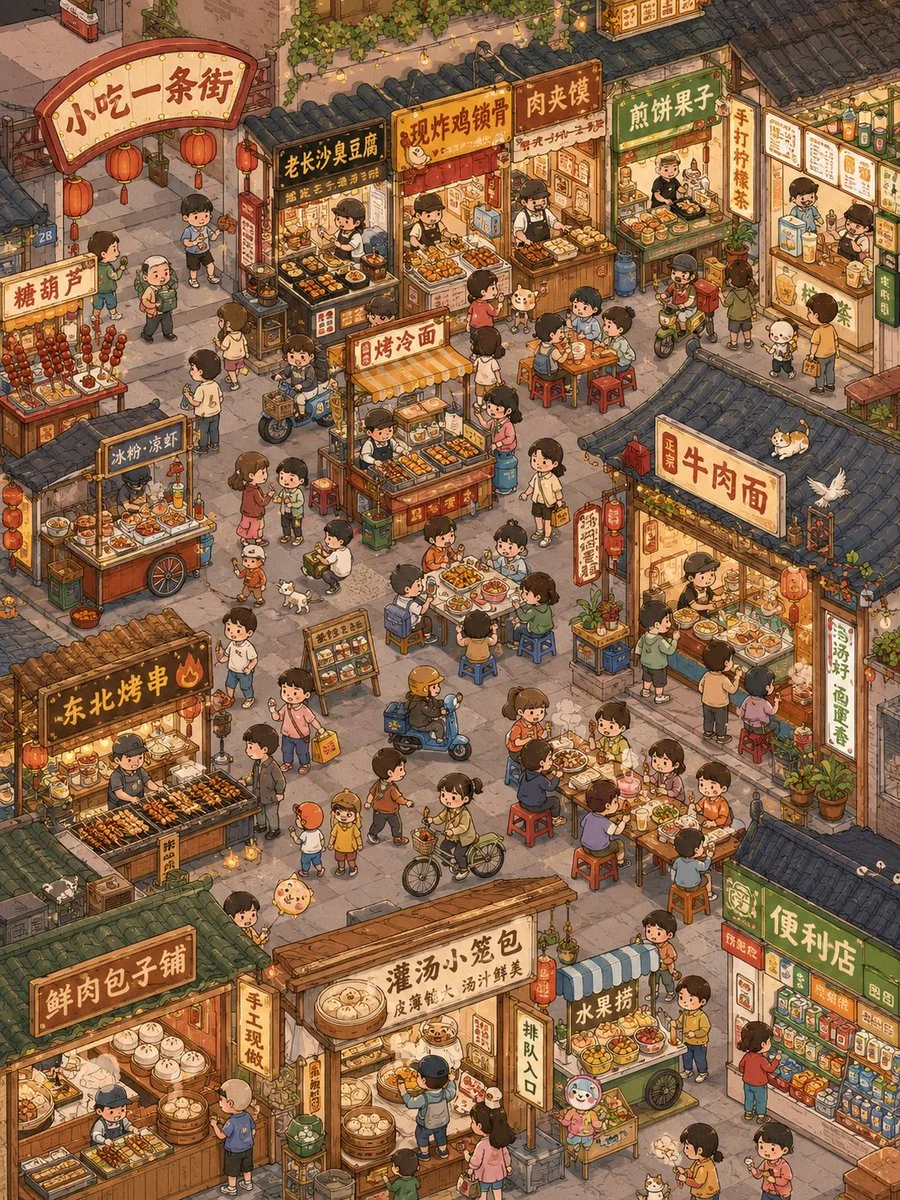 Charming Street Food Culture Captured in Detailed Isometric Art