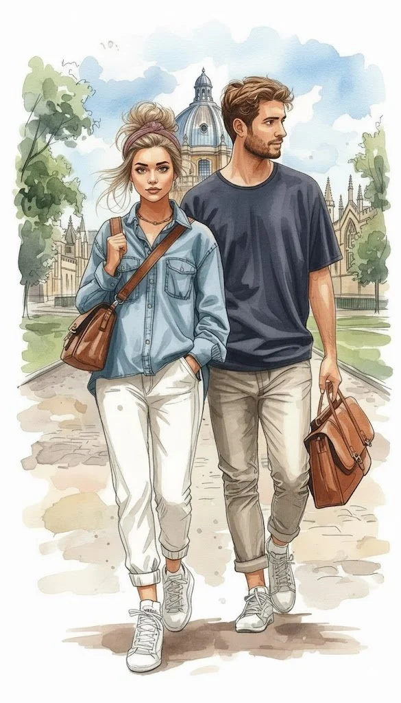 Charming University Stroll in Watercolor