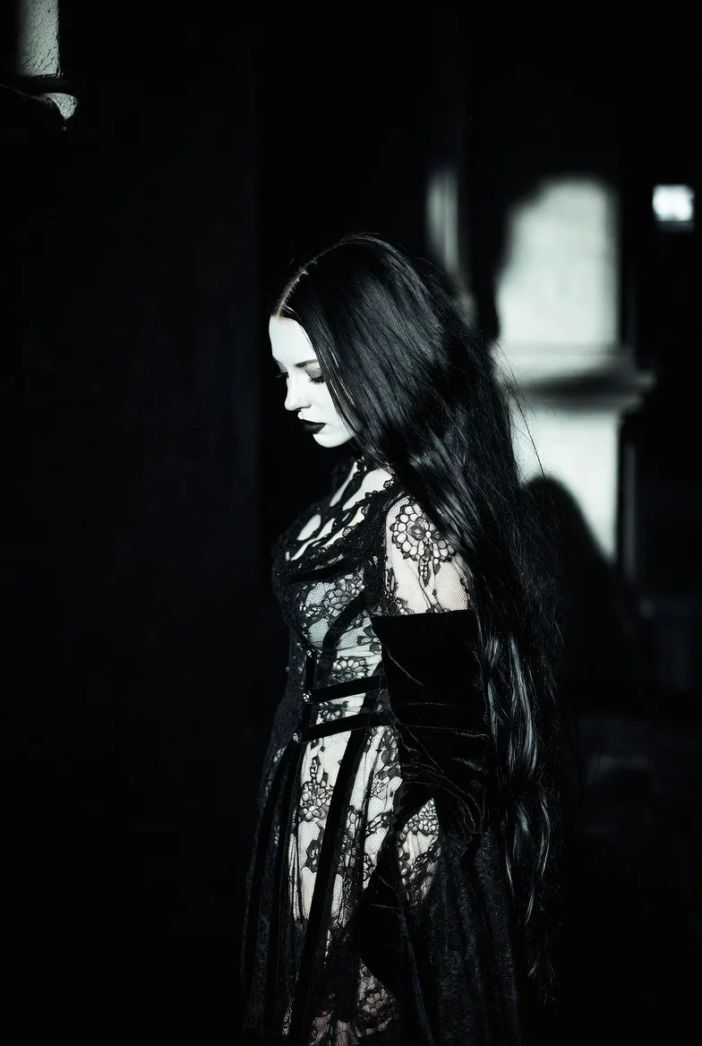 Chiaroscuro Gothic Muse in Velvet Shadows