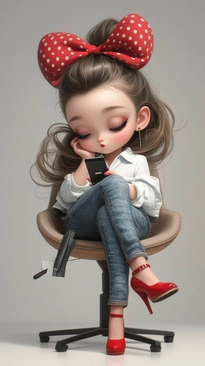 Chibi Girl Lost in Thought with Dreamy Expressions and Soft Pastels