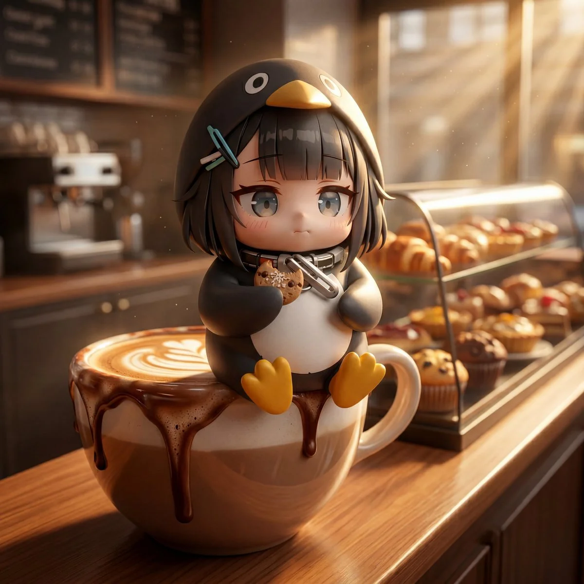 Chibi Gugu Gaga on Mocha Cup Edge at Golden Hour Café