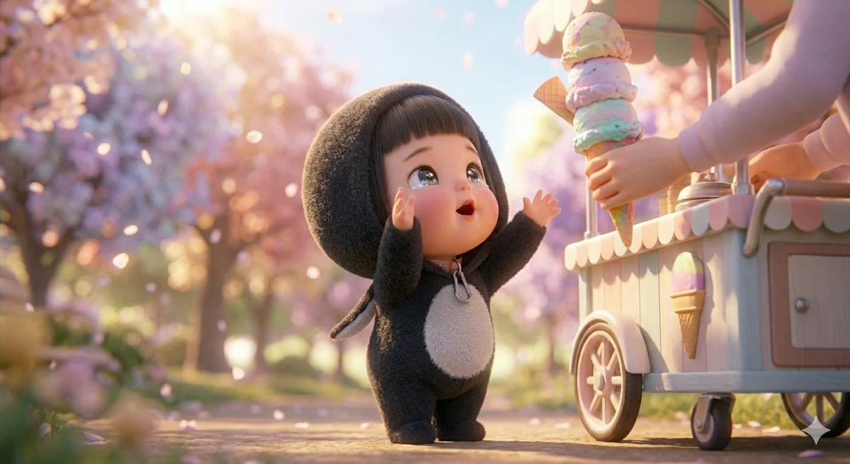 Chibi Gugu Gaga's Magical Ice Cream Quest in Penguin Hoodie