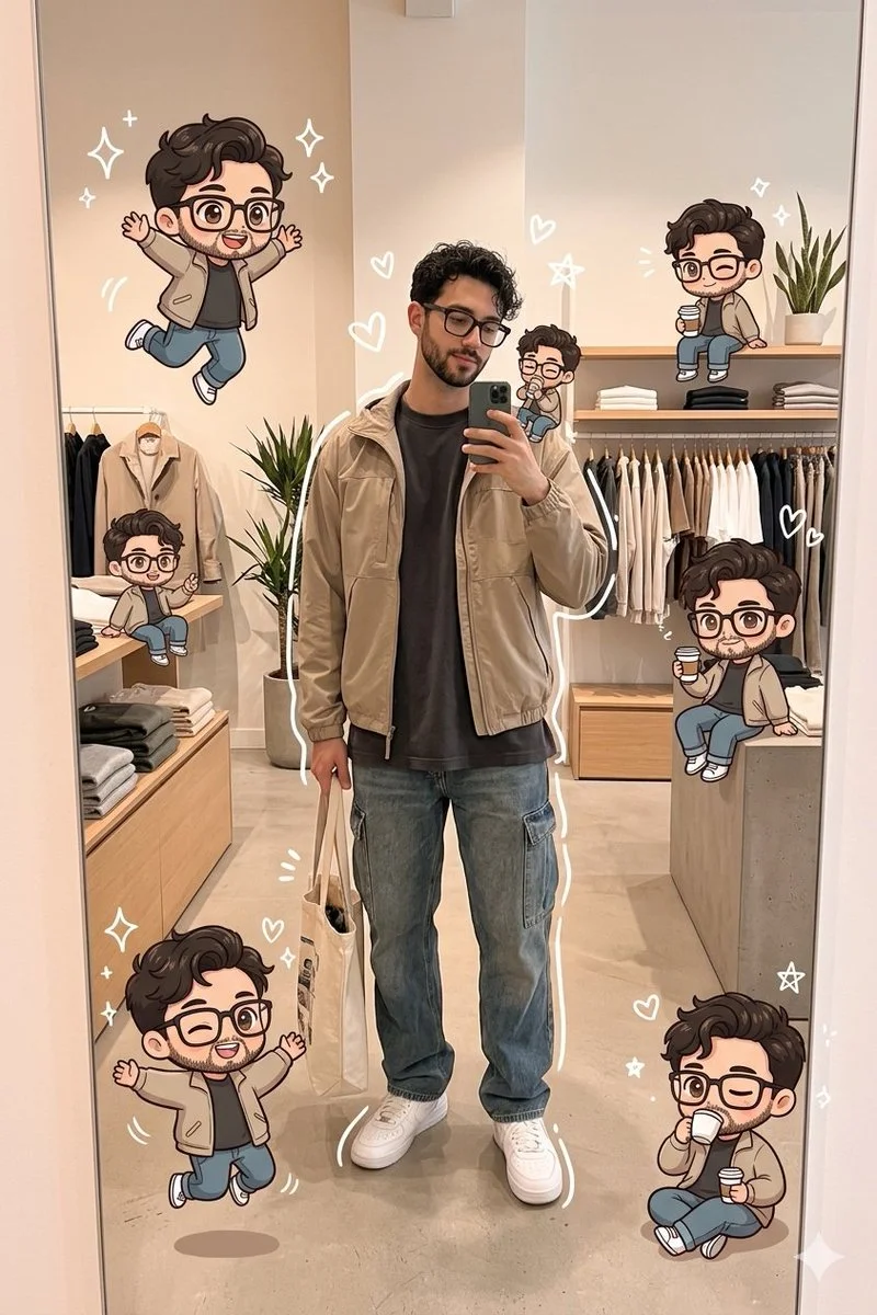 Chibi Reflections in a Trendy Store