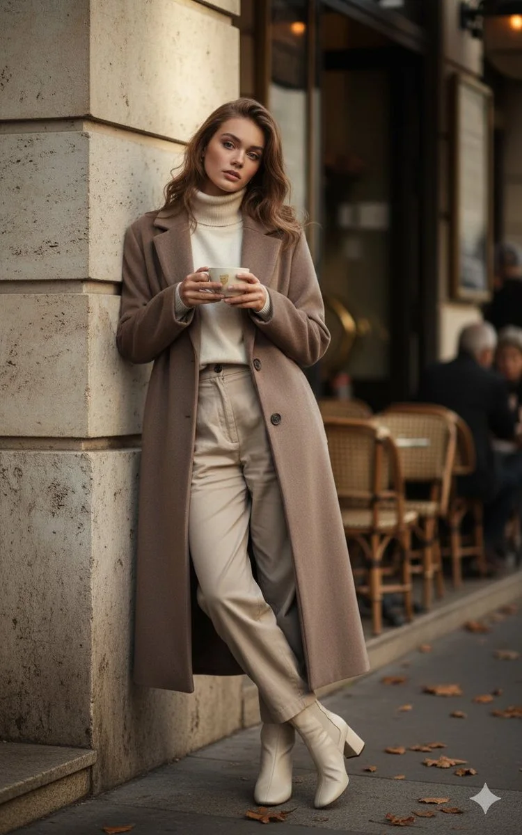 Chic Autumn Vibes: Coffee and Casual Elegance