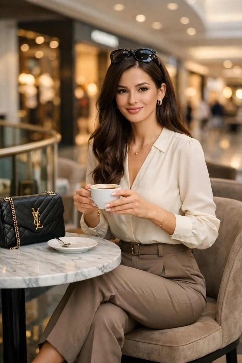 Chic Cafe Moment: Elegance in a Luxury Mall Setting