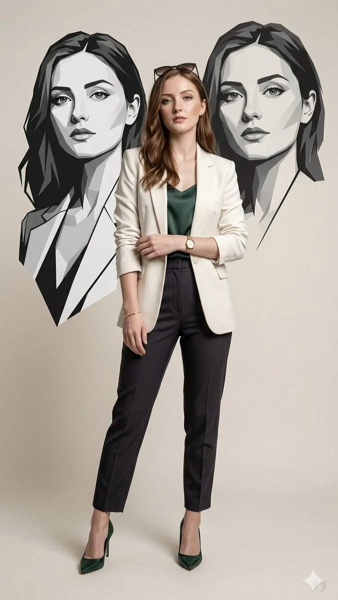 Chic Contrast: Modern Fashion Meets Geometric Portraiture