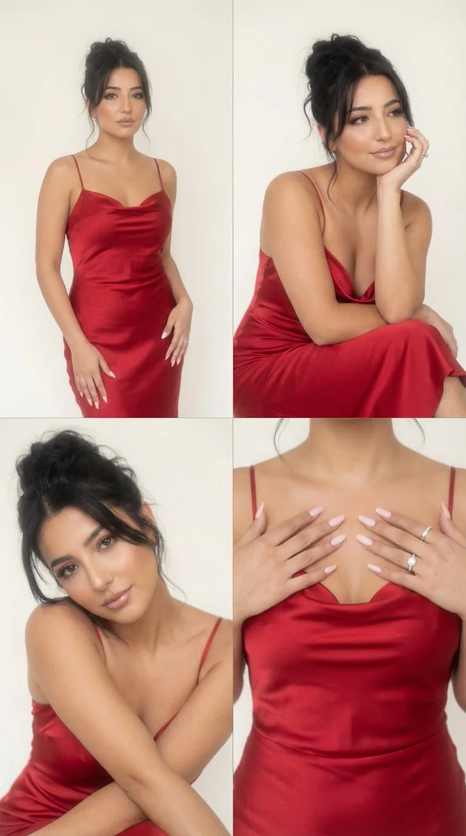 Chic Elegance in Satin: A 4-Frame Fashion Portrait