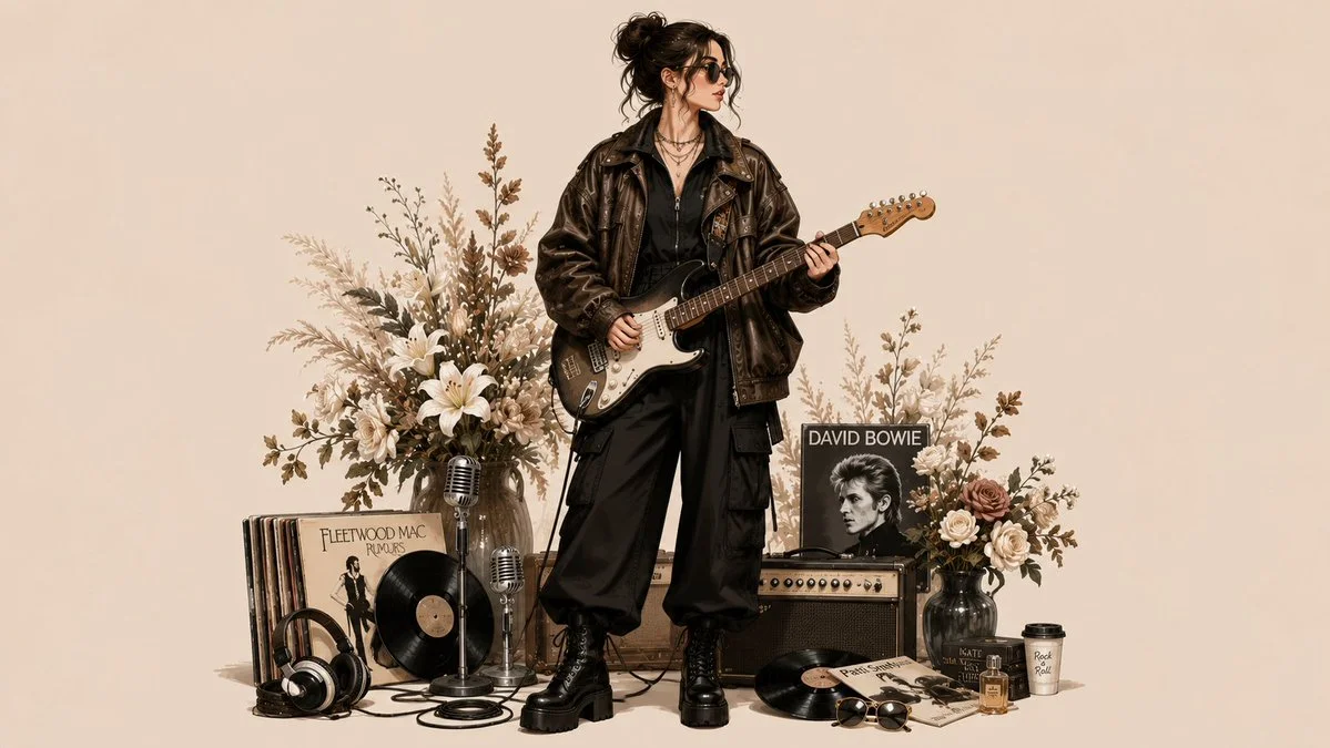 Chic Fashion Illustration of a Confident Young Woman in Style