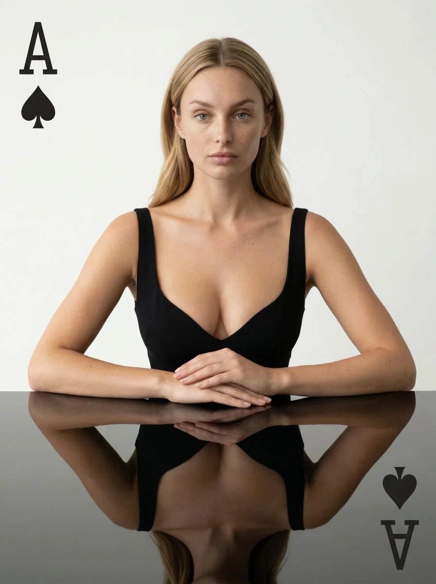 Chic Reflections: A High-Fashion Playing Card Portrait