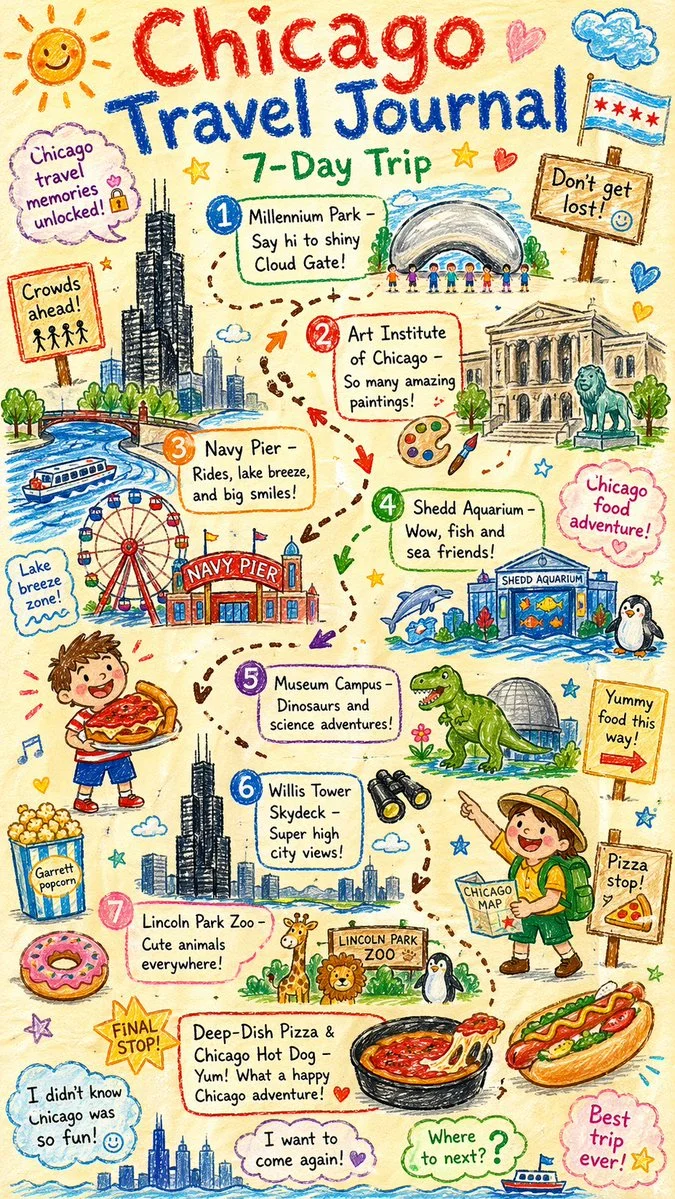 Chicago Crayon Travel Journal: 7-Day Family Route Map