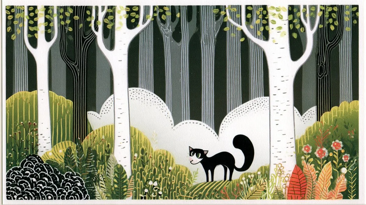 Childhood Wonder Echoes in Mid-Century Nordic Folk Woodland Illustrations