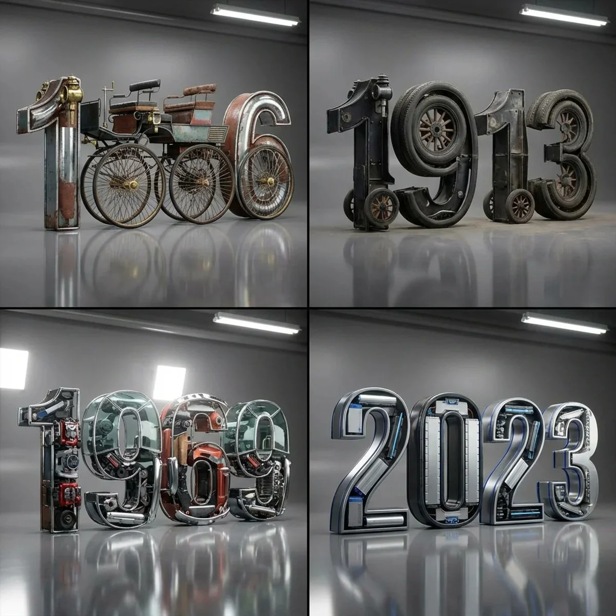Chronicles of Transportation: 3D Year Sculptures from Vehicle Parts