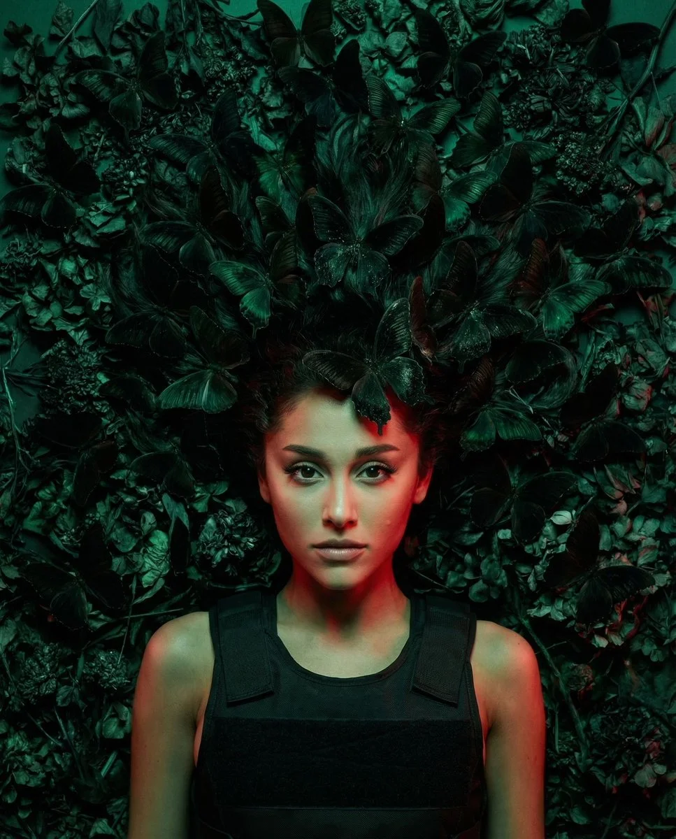 Chrysalis of Conflict: Overhead Portrait Amidst Surreal Butterfly Swarm