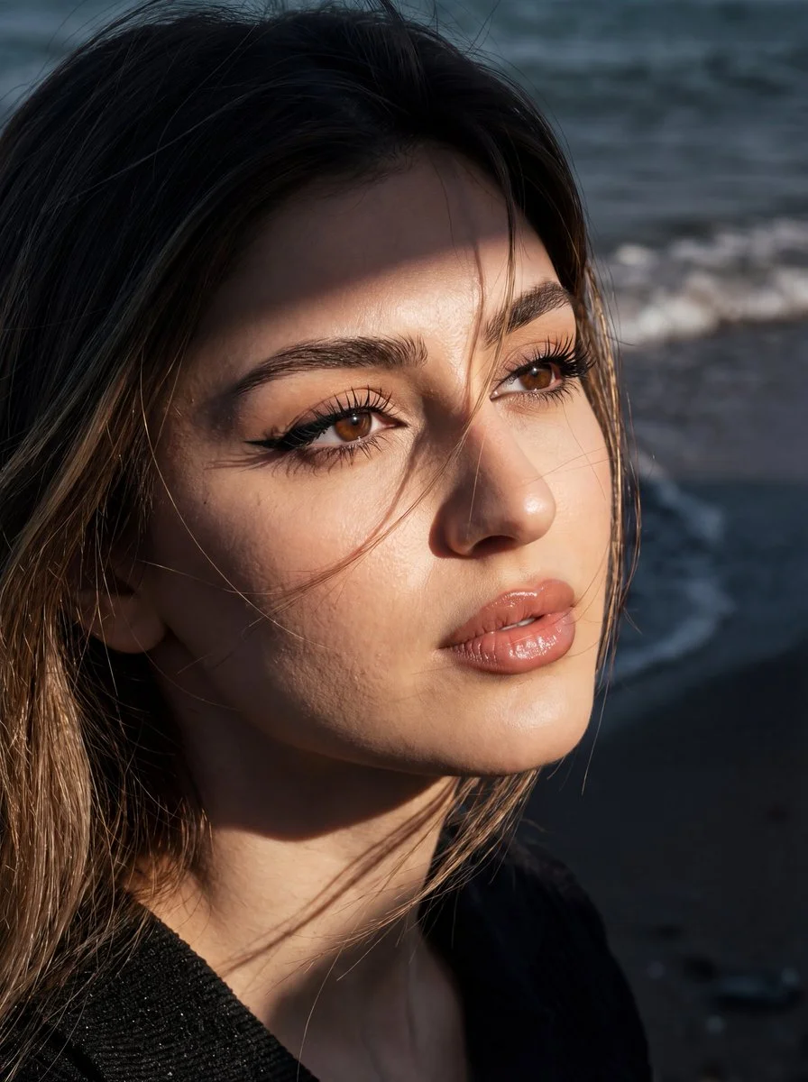 Cinematic 8K Portrait of a Woman in Natural Light and Shadow