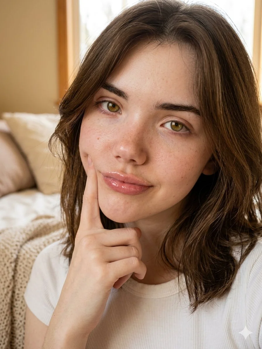 Cinematic Close-Up of a Natural Bedroom Selfie