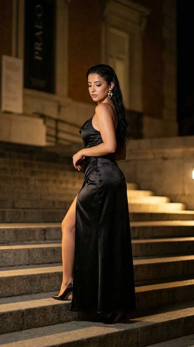 Cinematic Elegance at Prado Museum Under Night Lights