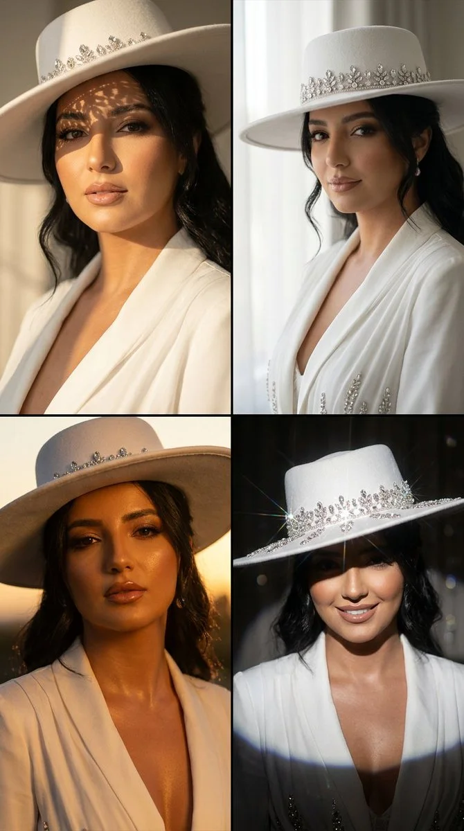 Cinematic Elegance: Four Luxurious Portraits in White Couture