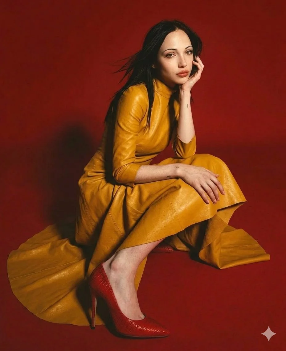 Cinematic Fashion Elegance in Mustard Yellow