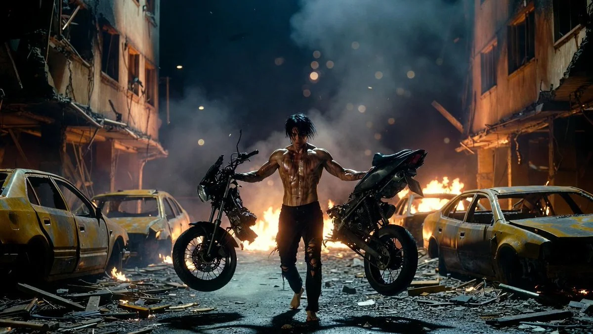 Cinematic Heroism Amidst Urban Ruin