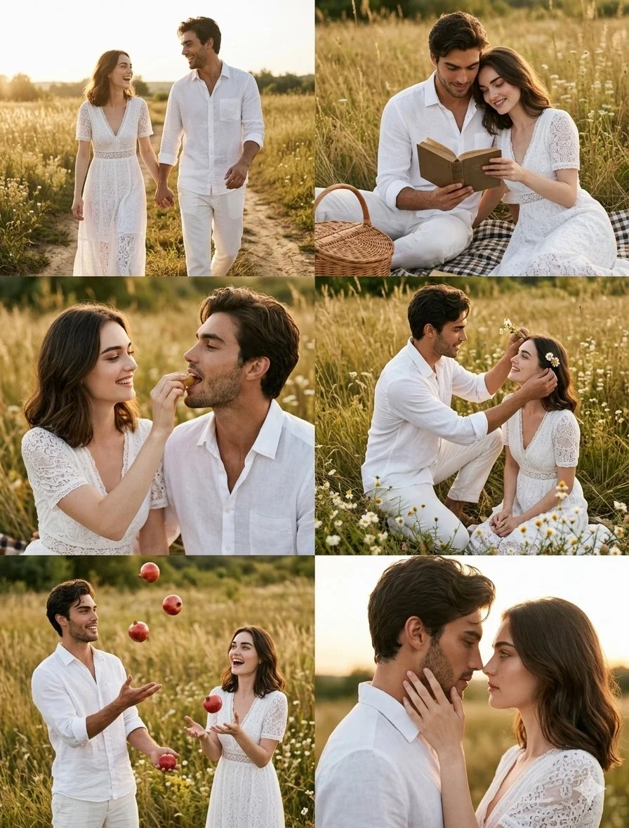 Cinematic Love: A Couple's Soft Meadow Moments