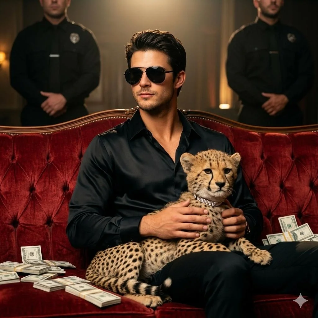Cinematic Luxe: The Stylish Man & His Cheetah