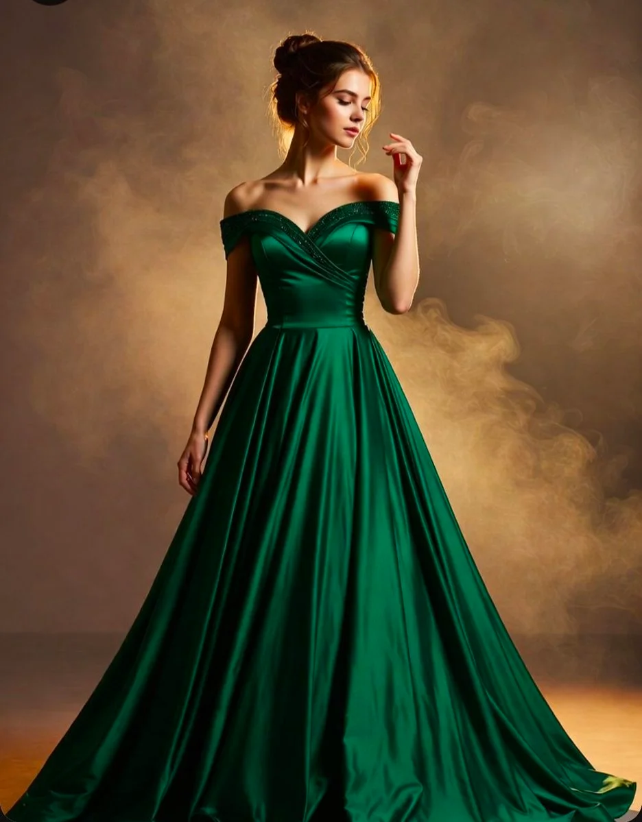 Cinematic portrait captures satin gown's rich texture in moody light