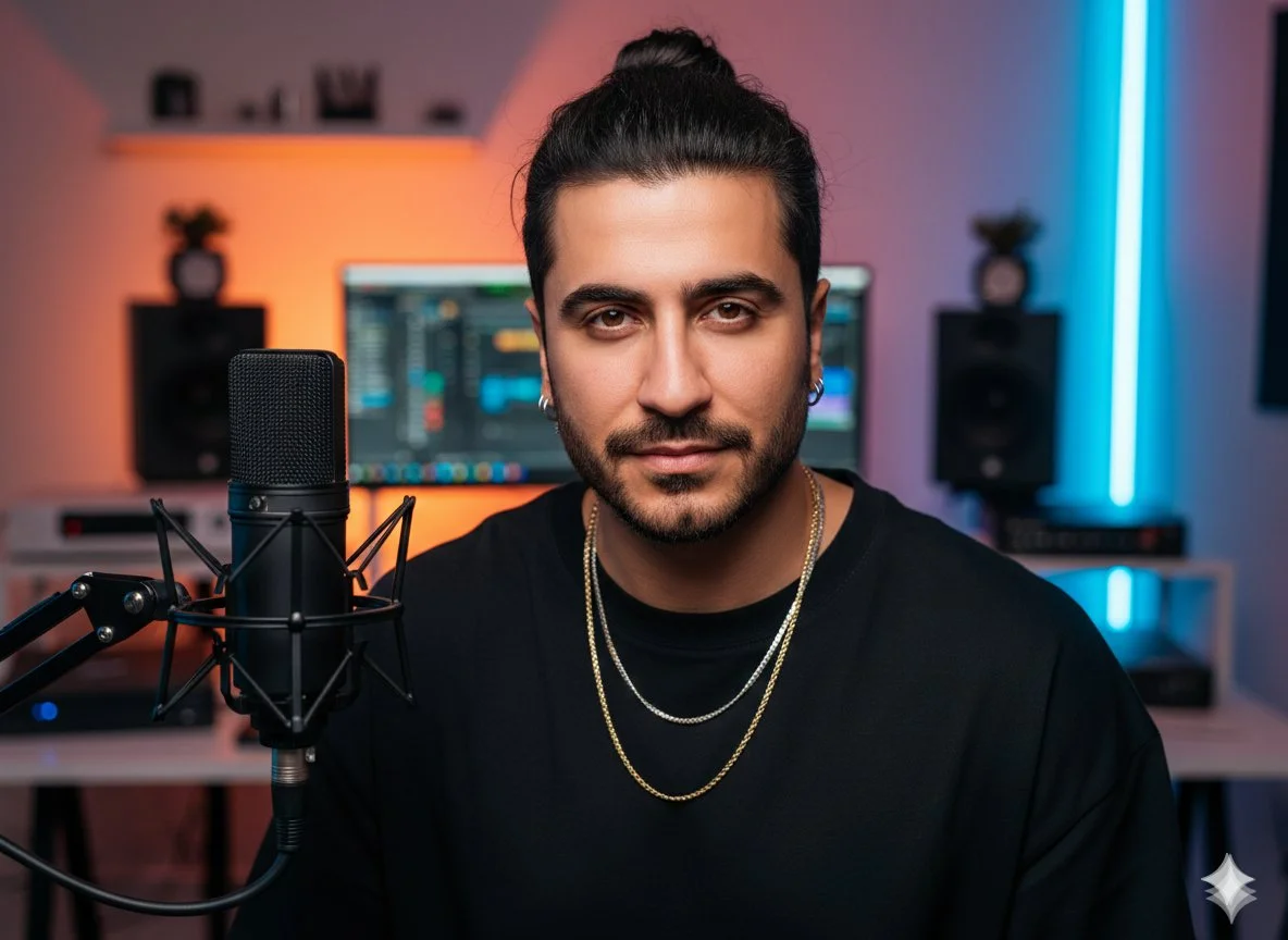 Cinematic Portrait of a Music Producer in the Studio