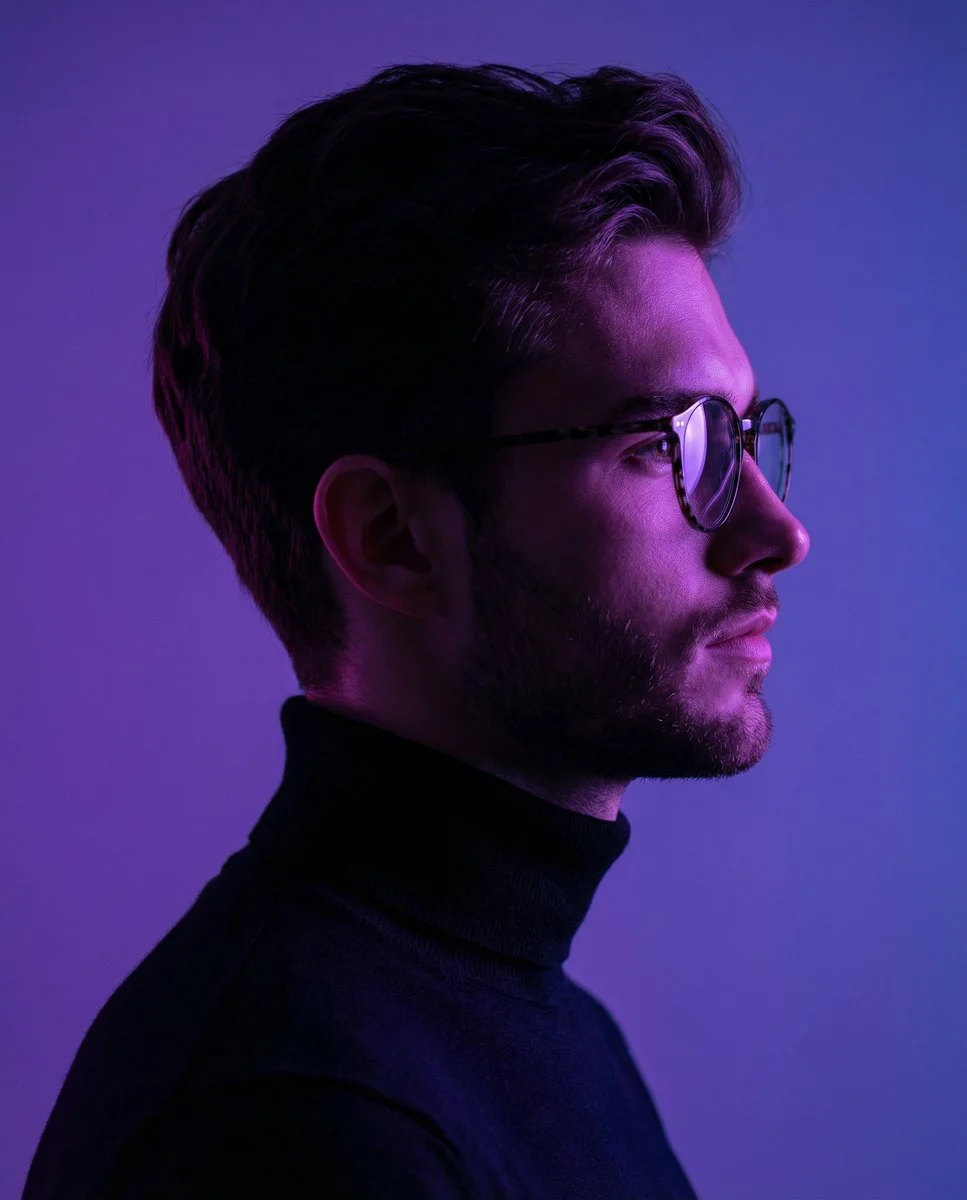 Cinematic Portrait of a Young Man in Neon Glow
