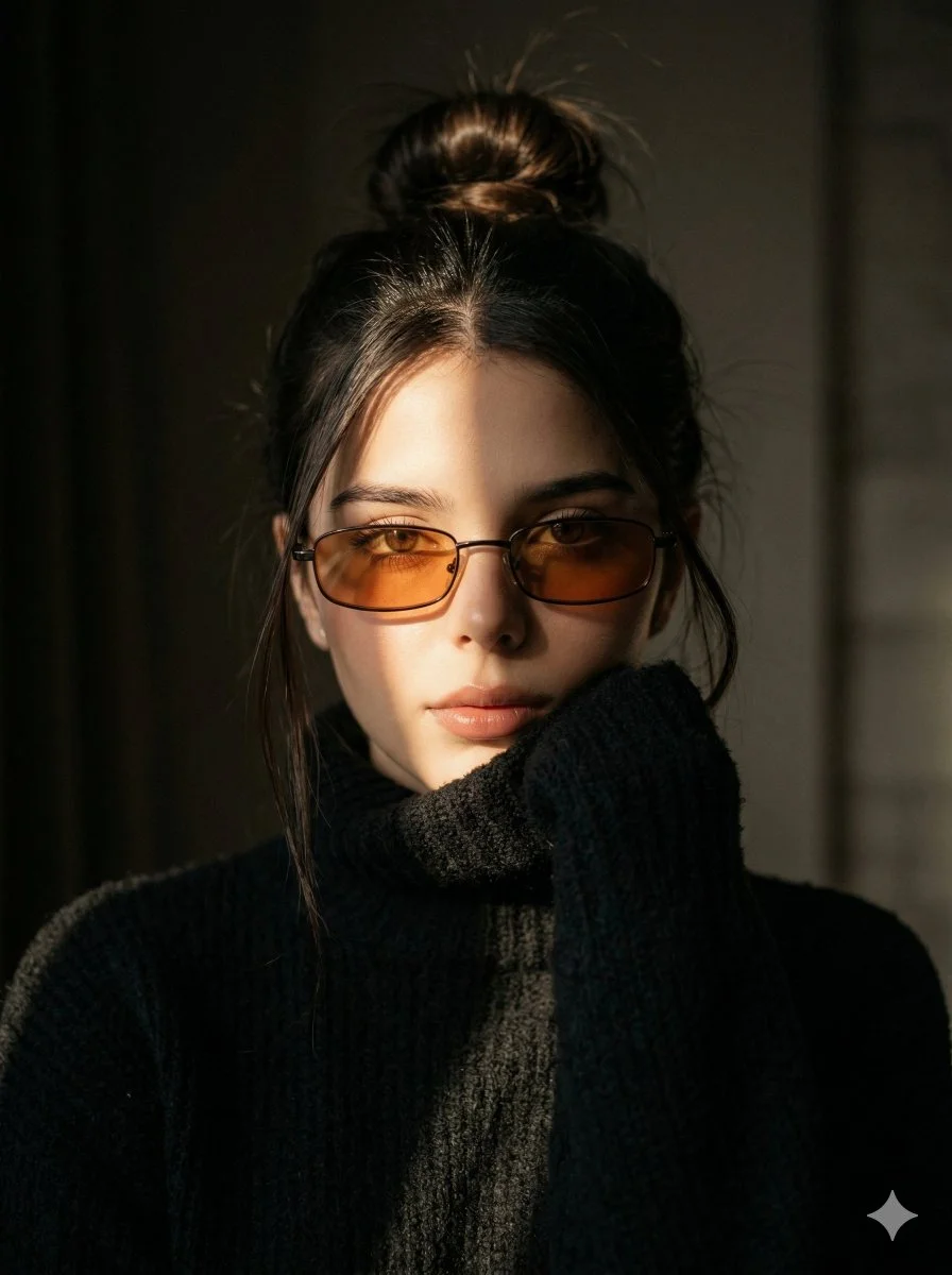 Cinematic Portrait of a Young Woman in Moody Indoor Light