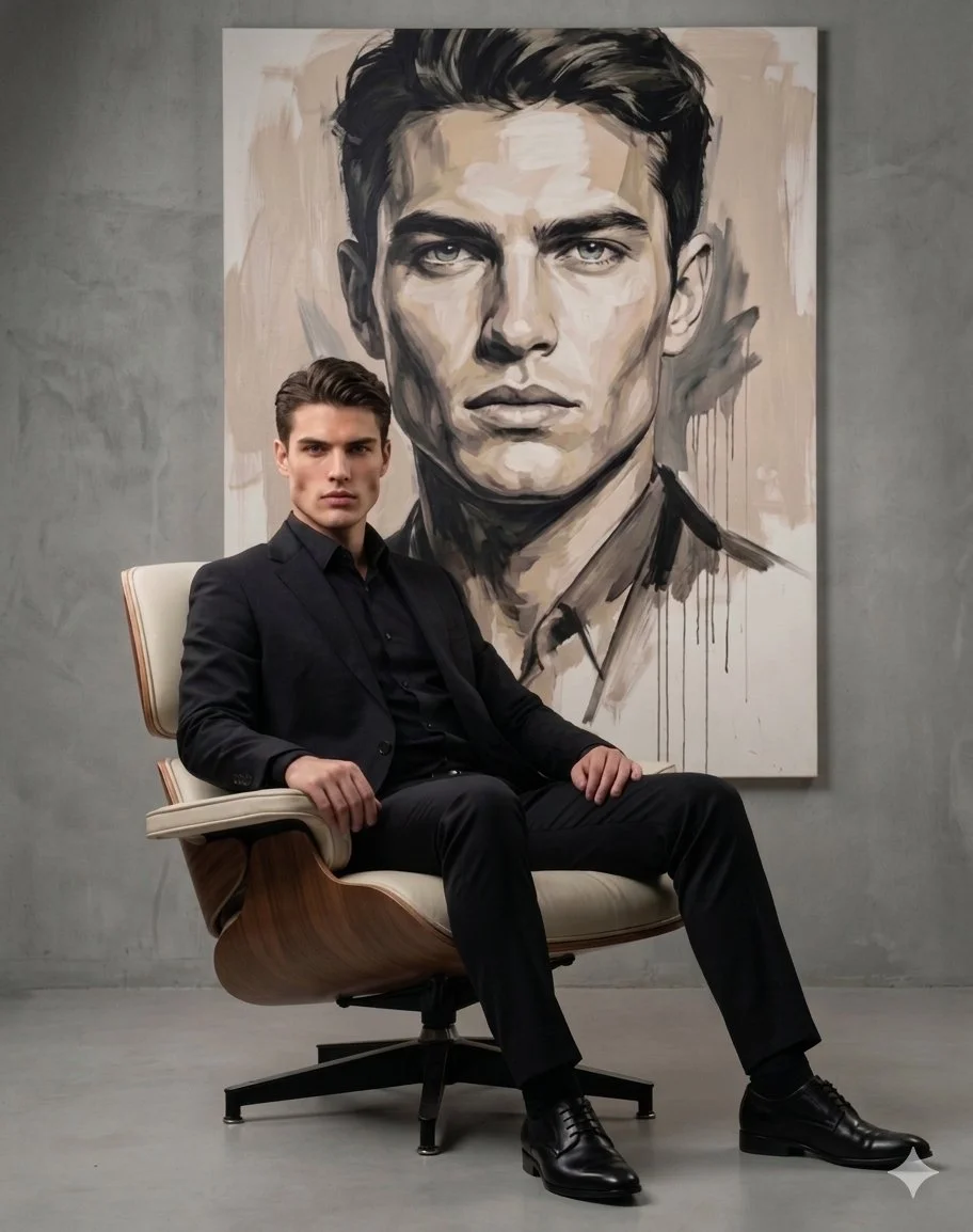 Cinematic Portrait of Elegance in Industrial Studio