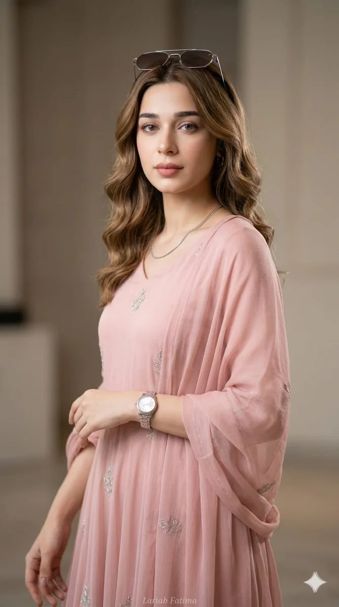 Cinematic Portrait of Elegance in Soft Pink Chiffon