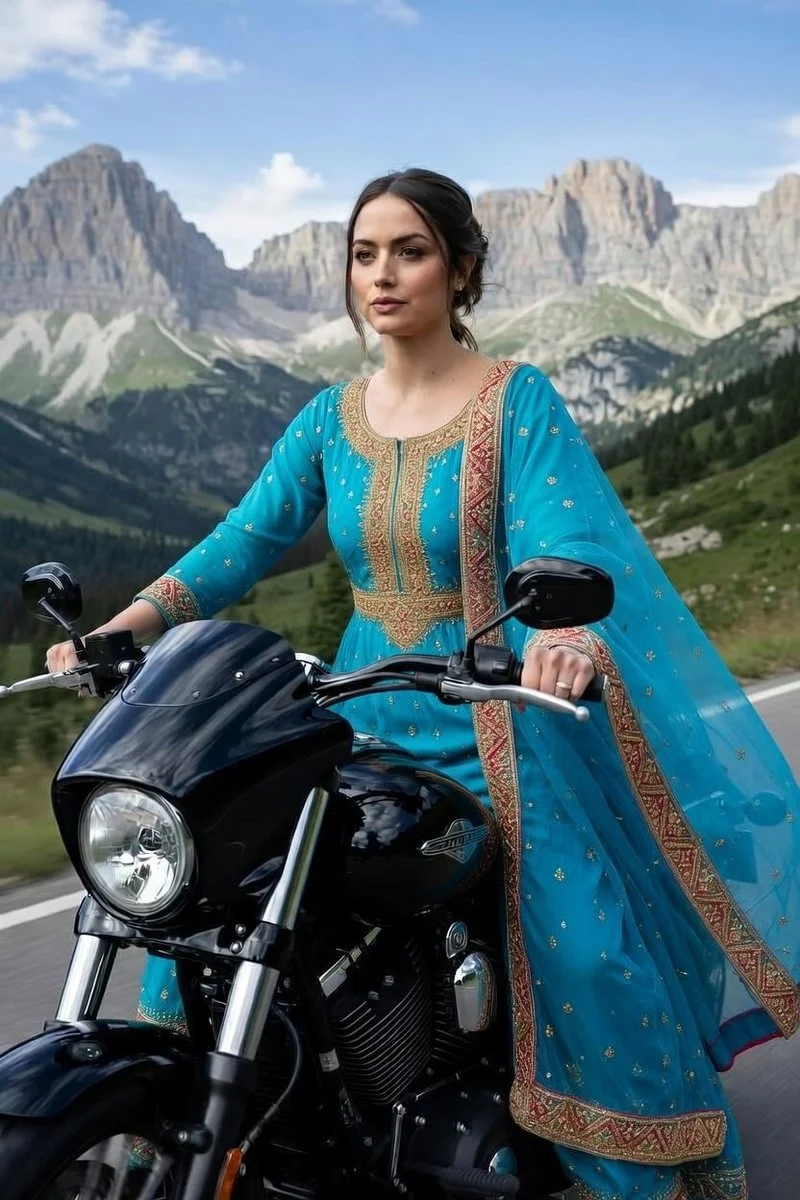 Cinematic Portrait of Poise and Power on a Mountain Road