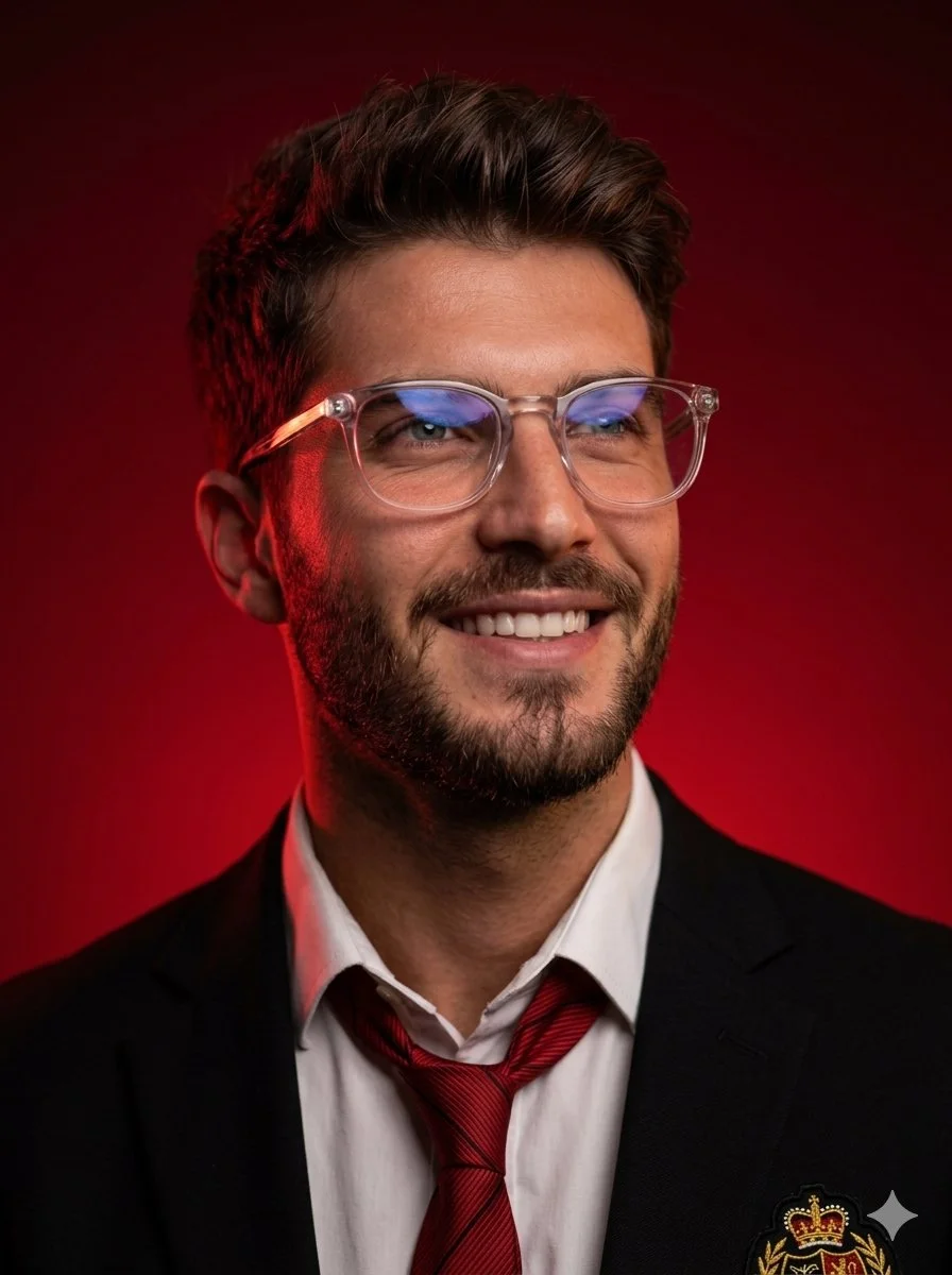 Cinematic Portrait with Dramatic Red Lighting and Natural Texture