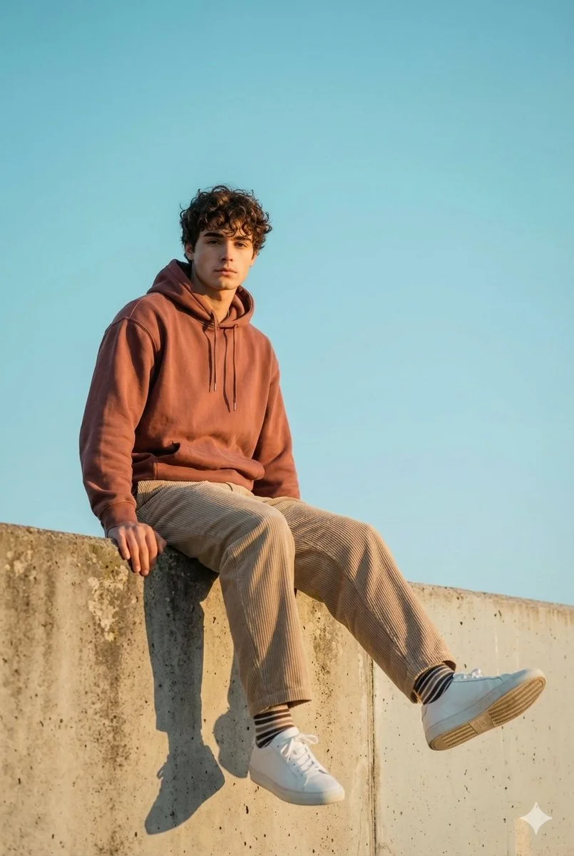 Cinematic Serenity: A Stylish Portrait Under Azure Skies