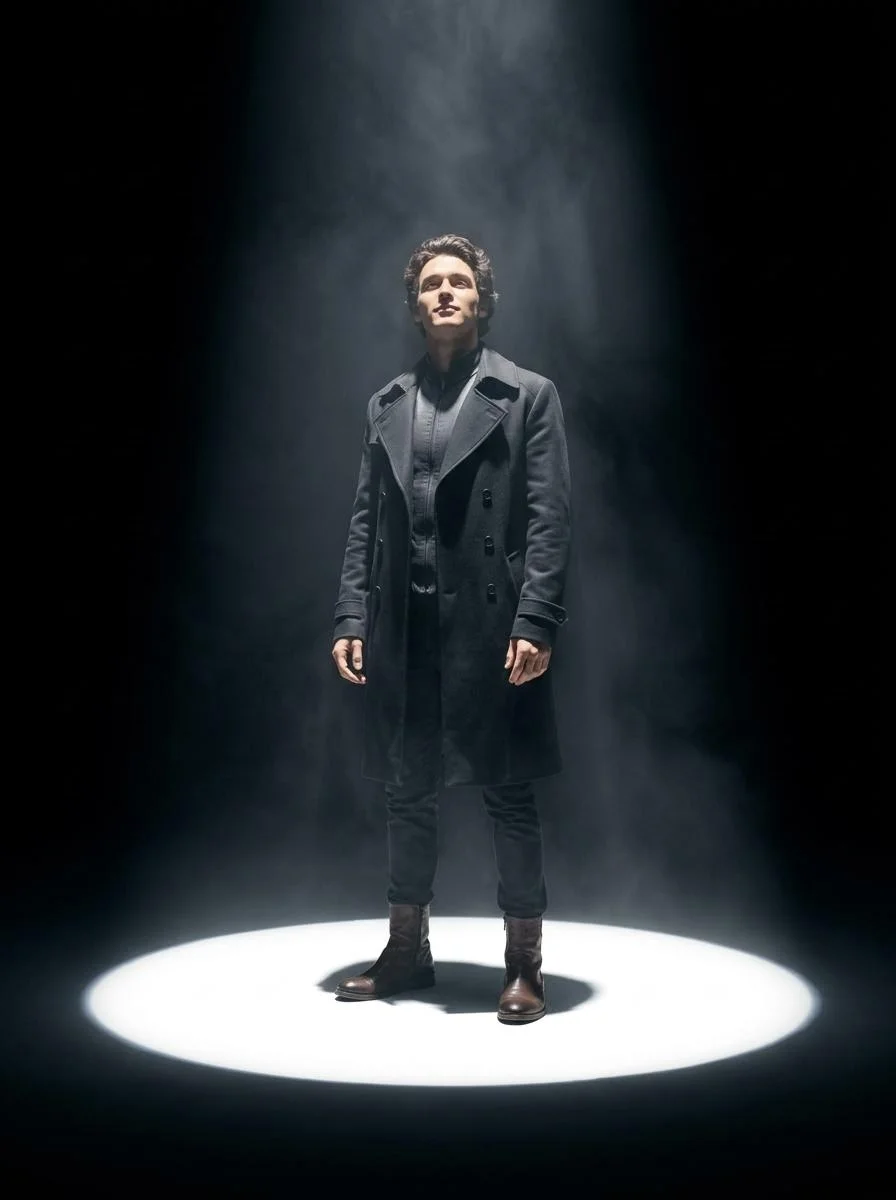 Cinematic Spotlight: Lone Figure in Dramatic Light