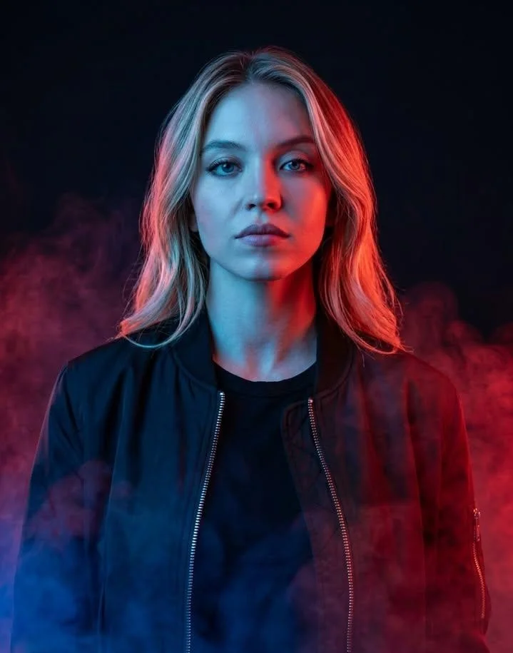 Cinematic Studio Portrait with Bold Lighting and Smoke