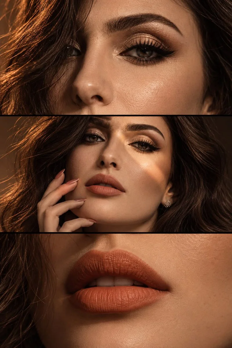 Cinematic triptych reveals macro beauty in amber bronze light