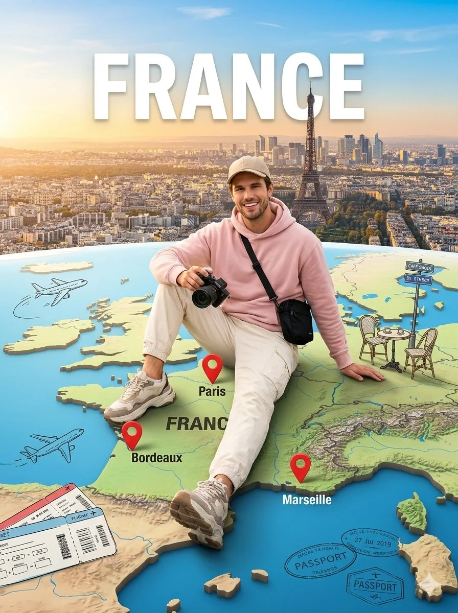 Cinematic Wanderer on a Giant 3D Map of [COUNTRY]