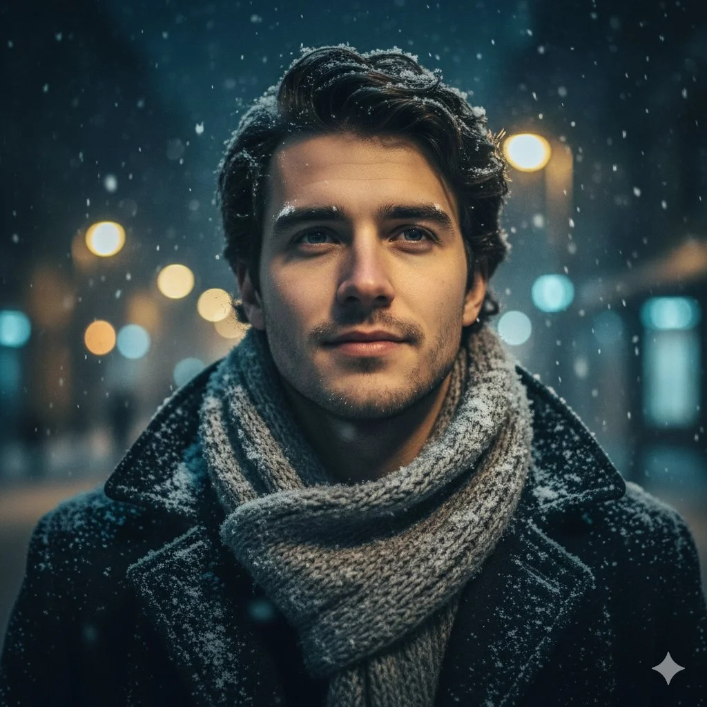 Cinematic Winter Reflections: A Portrait in the Snow