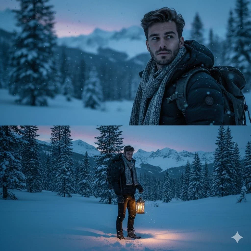 Cinematic Winter Wonder: Lantern Light in Snowy Pines