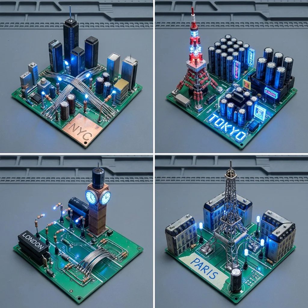 Circuit Cities: Iconic Skylines Crafted from Salvaged Electronics