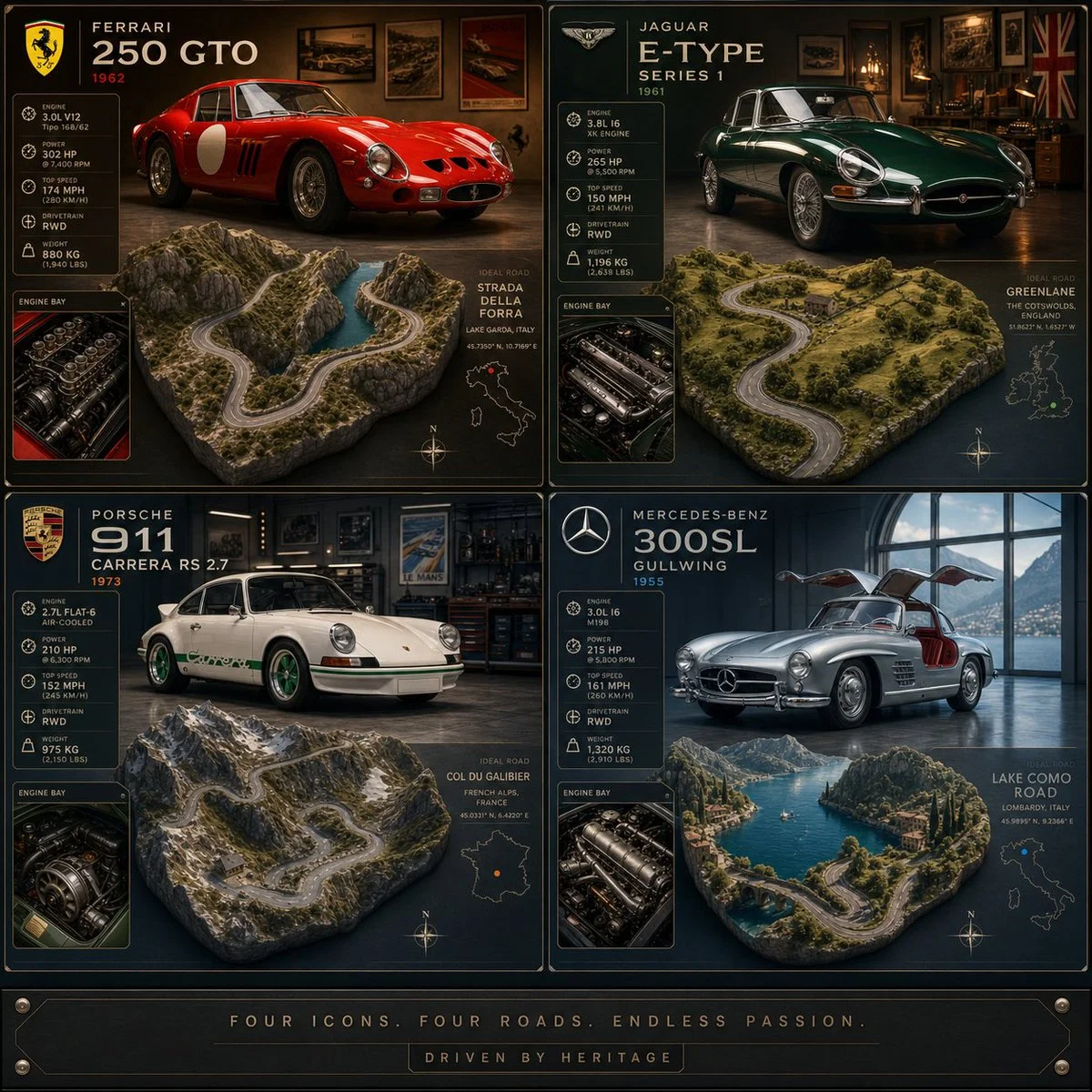 Classic Car Quartet on Dream Driving Terrain