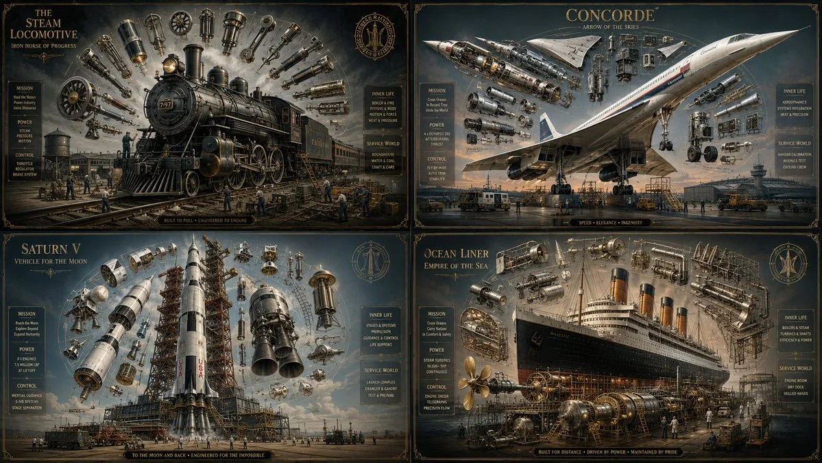 Classic locomotive rendered as a royal engineering portrait