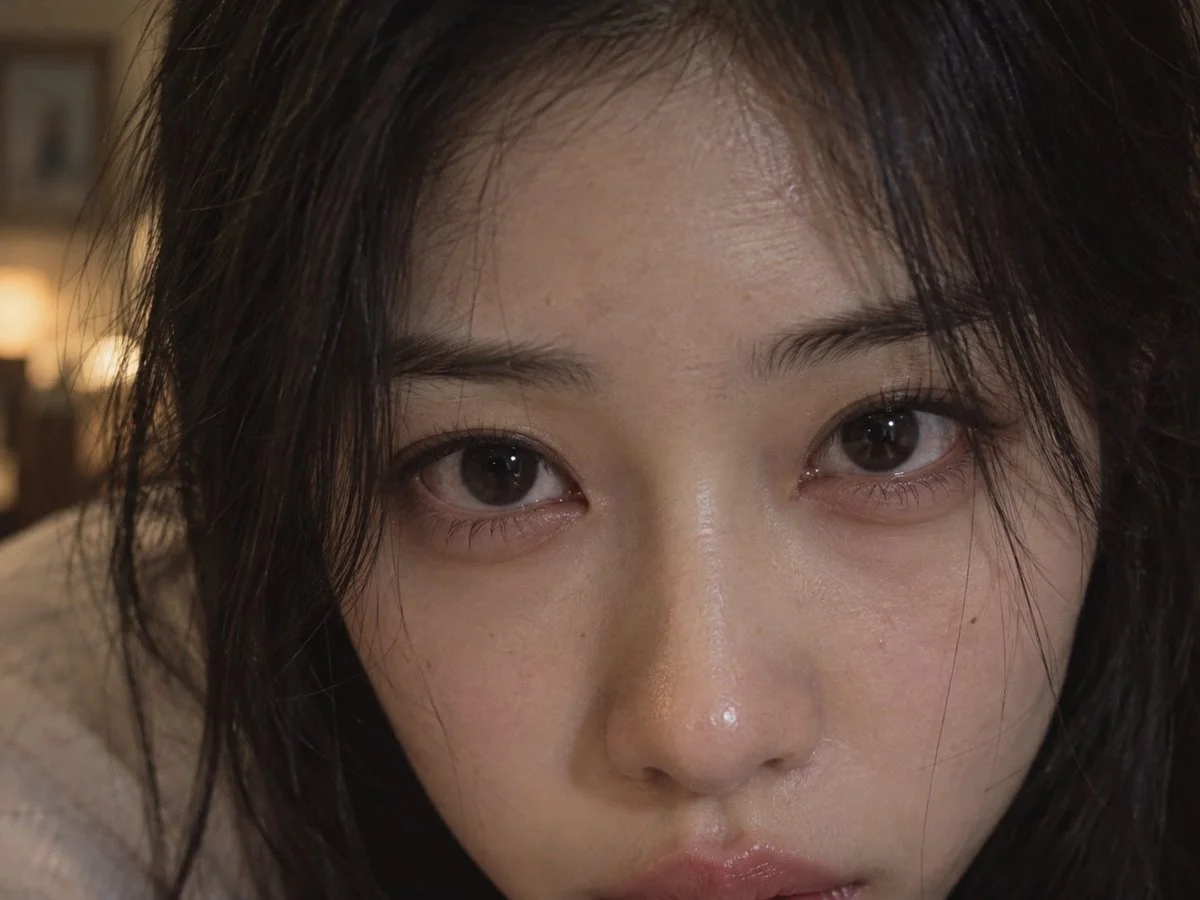 Close-up of East Asian woman gazing with deep affection