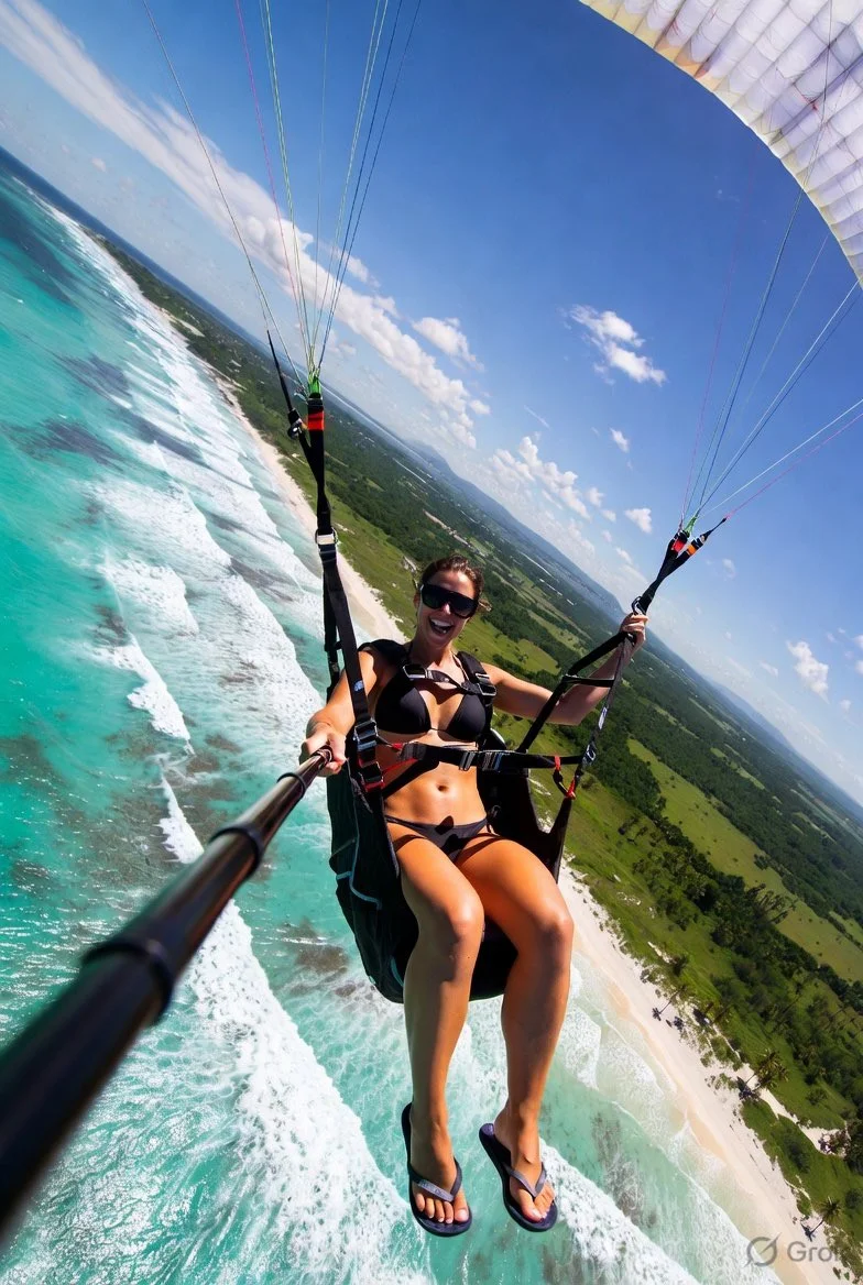 Coastal Paragliding in Black Bikini