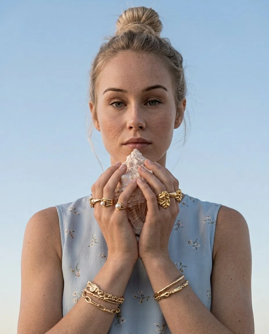 Coastal portrait captures melancholic beauty with shells and waves