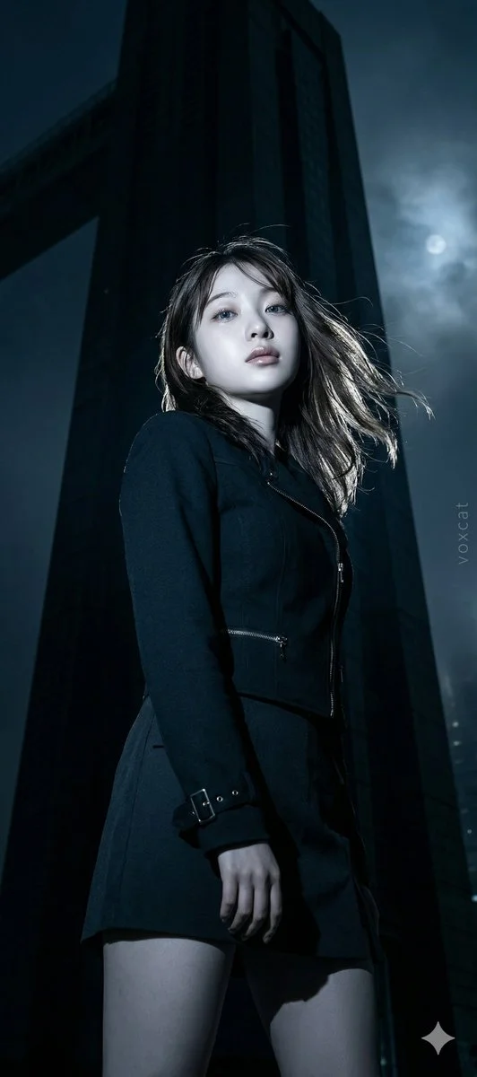 Cold-Flash Night Portrait: High-Contrast Urban Elegance