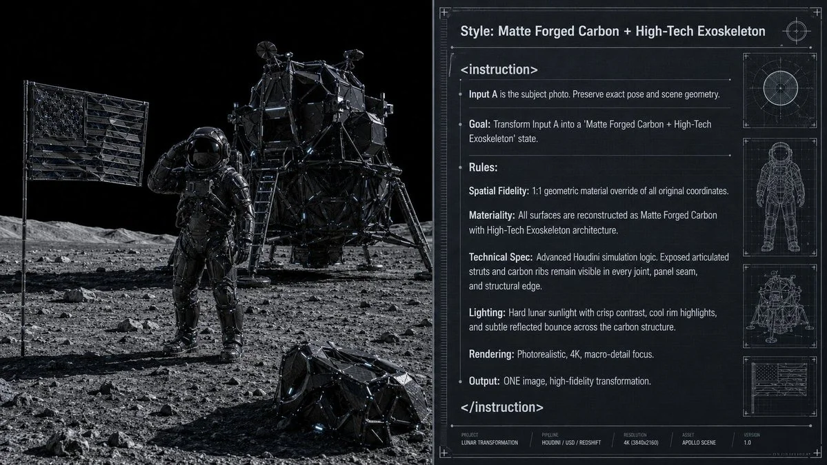 Cold volcanic basalt reimagines Apollo 11 as brutalist monolith