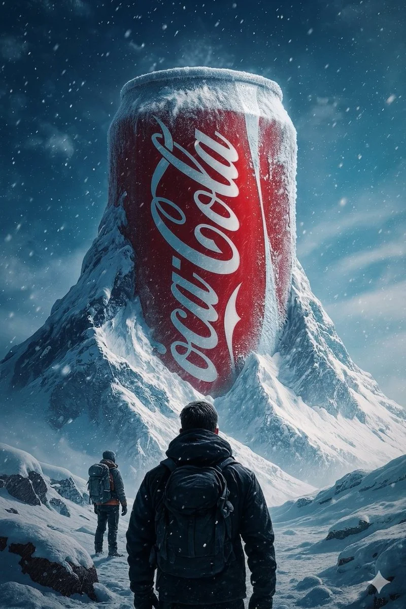 Colossal Coca-Cola Can Towering Over Snowy Mountains