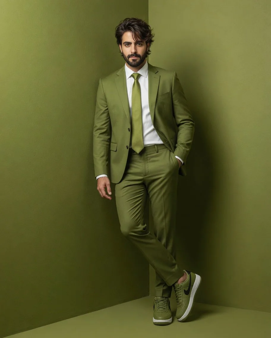 Confidence in Green: Casual Power Stance